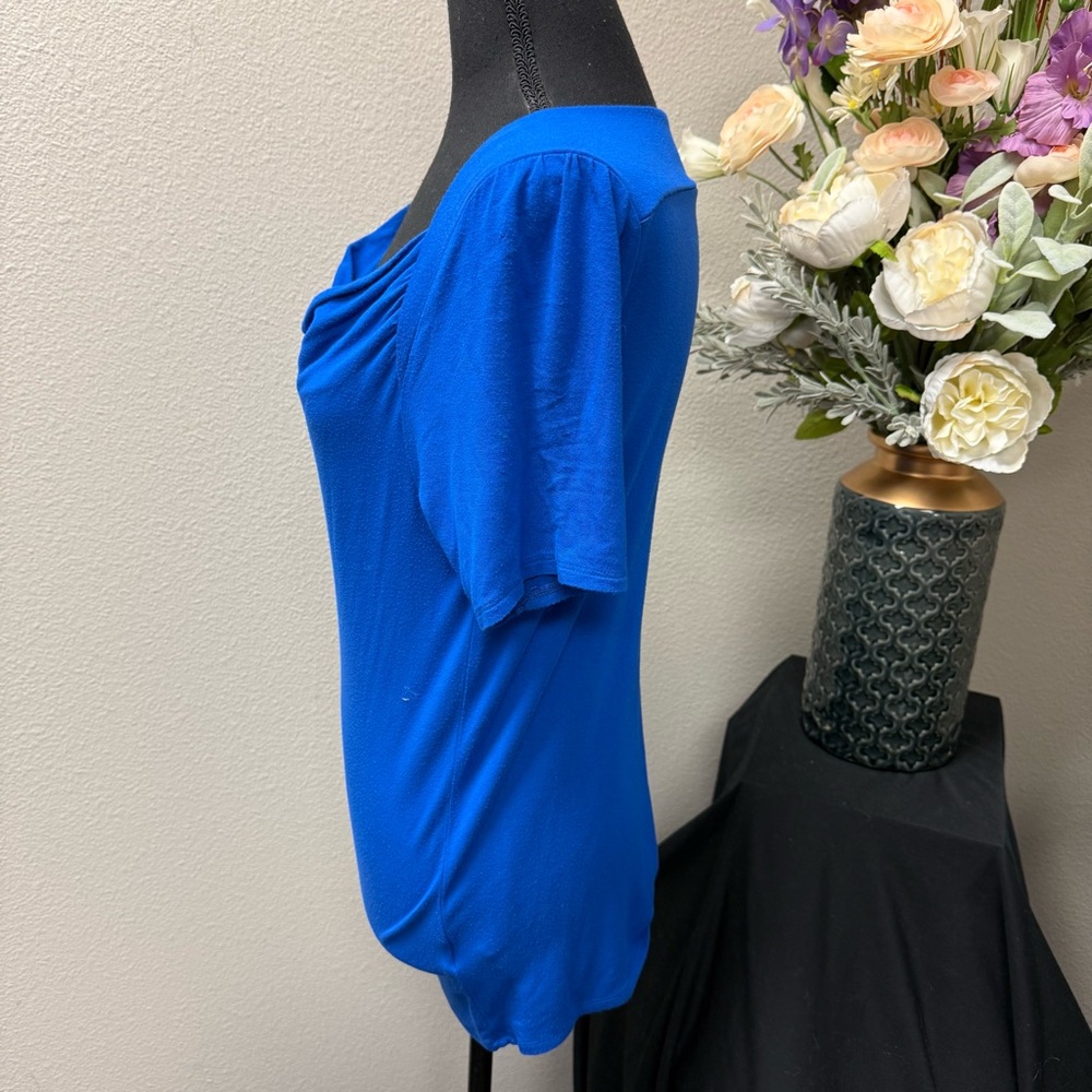 Gianni Bini Blue Cowl Neck Short Sleeve Stretch Blouse Top Size M - Picture 2 of 7